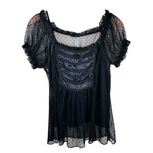 ECI New York Size 12 Polka Dot Sheer Blouse Top Puff Sleeve Office Brunch